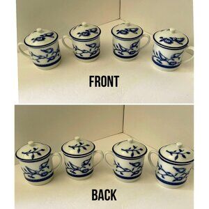 Williams Sonoma Covered 7 oz Mug Set of 4 Blue White Nesting Birds HTF